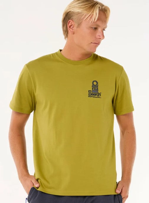 Rip Curl Vaporcool Search Stack Mens Tee in kiwi colourway from front