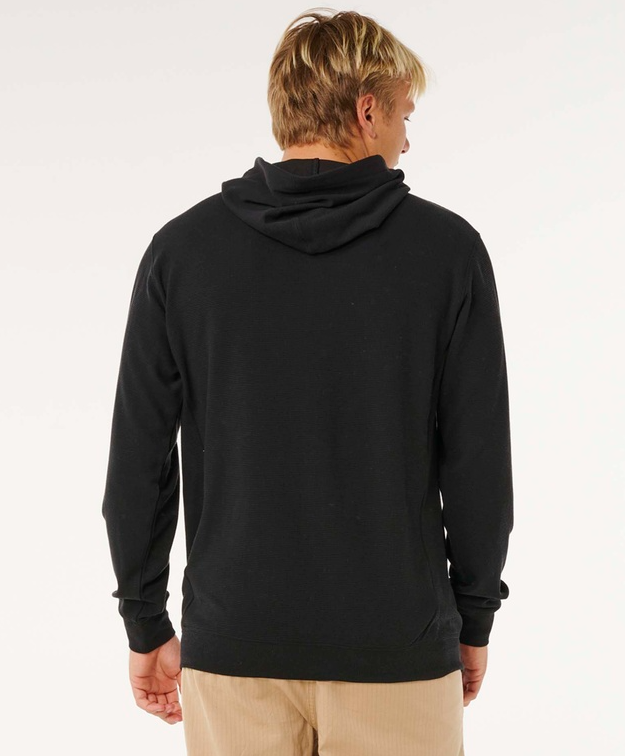 Rip Curl Vaporcool Search Zip Through Hoodie in black on model from rear