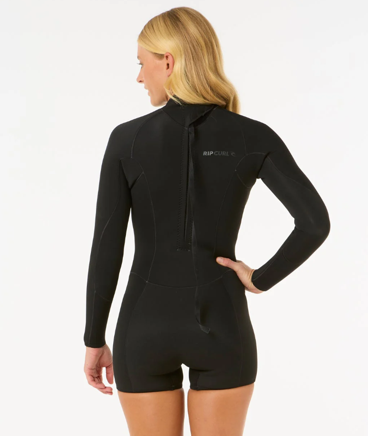 Rip Curl Womens Dawn Patrol 2mm Back Zip Long Seeve Wetsuit in black from rear
