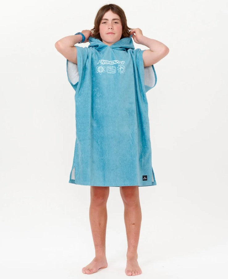 Rip Curl Youth Evolutions Hooded Towel In Colour Ocean Blue Displayed From Front 