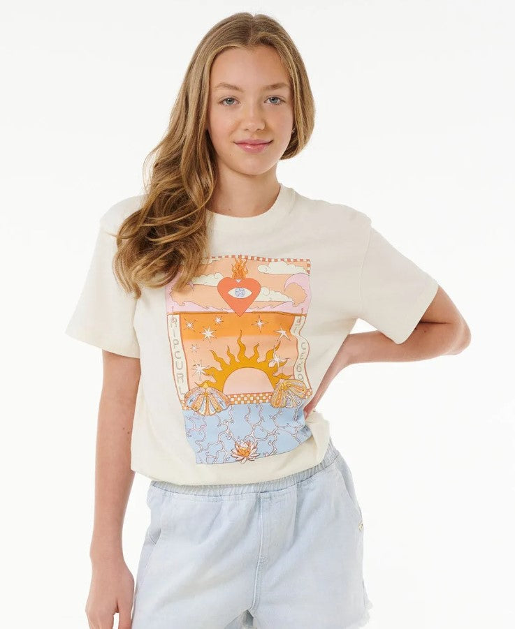 Rip Curl Girls Sun Sol Art Tee in bone colourway from front