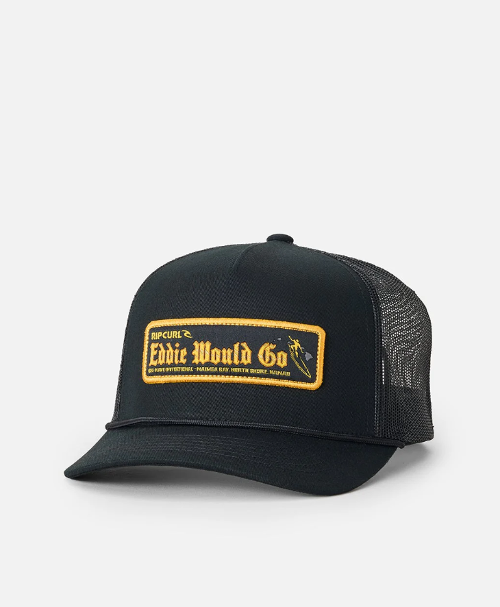 Rip Curl Eddie Would Go Men's Trucker Cap in black from the front