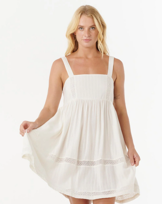 Rip Curl Pacific Free Women's Cover Up in bone colourway on blonde model from front