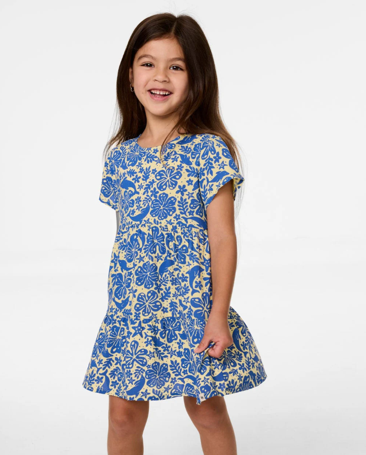 Rip Curl Girls Sun Swell Dress in blue floral from front