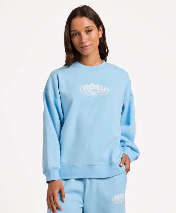 Roxy Dreamy Days Womens Crew in sky blue on model from front