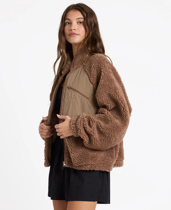 Roxy At Dusk Women's Jacket in mocha on model from side