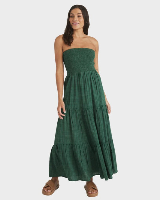 Roxy Baby Mine Maxi Dress in evergreen colour on model from the front