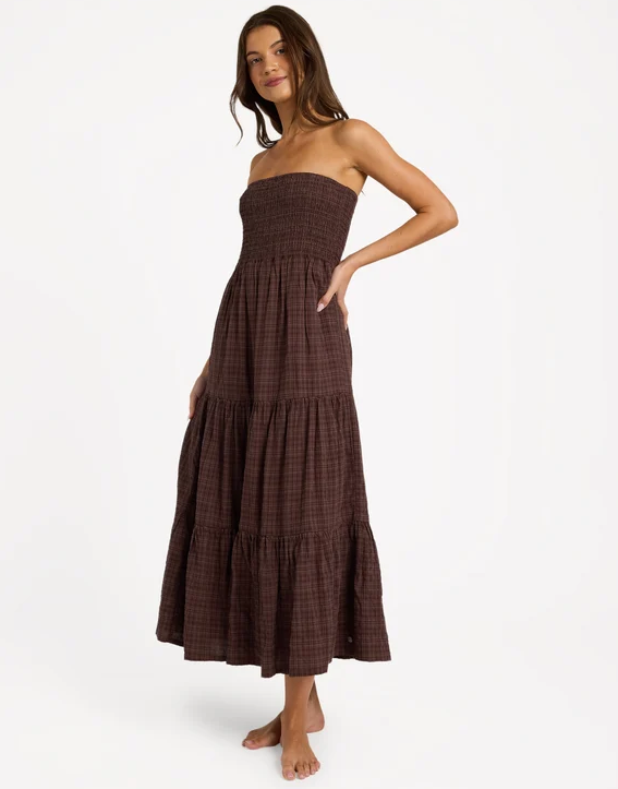 Roxy Baby Mine Maxi Dress in java colourway on model from side