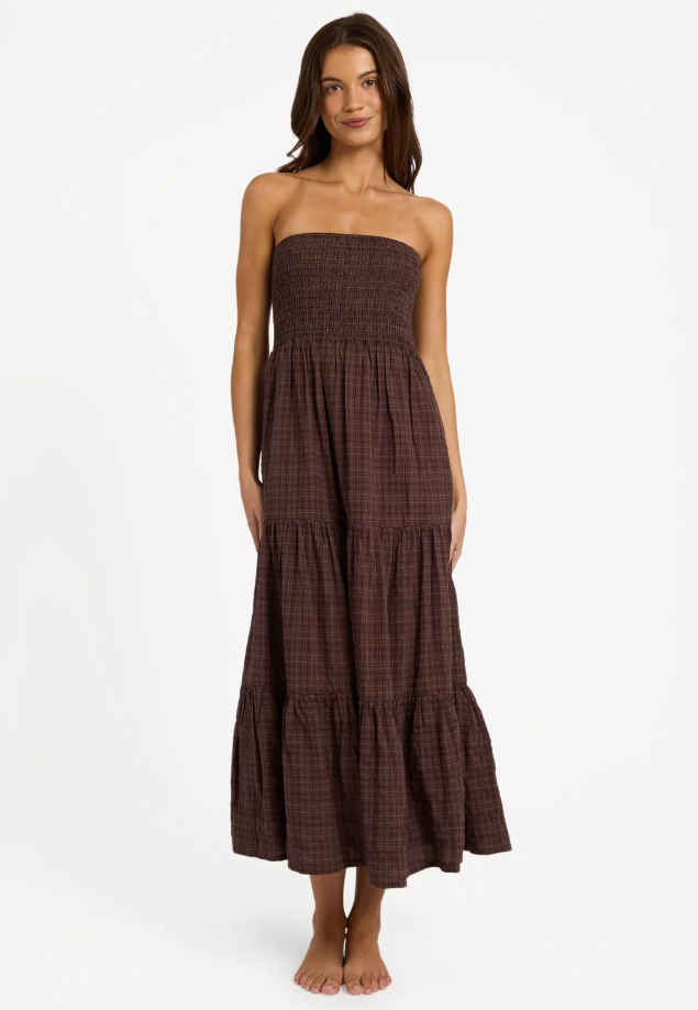 Roxy Baby Mine Maxi Dress in java colourway on model from front