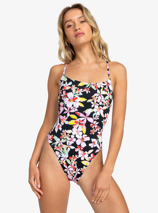 Roxy Beach Classics One Piece Swimwear in anthracite new life colourway on model from front