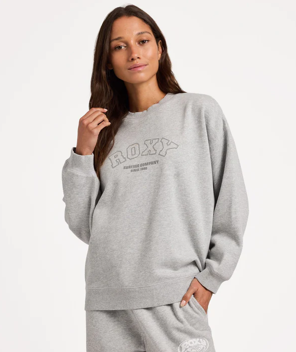 Roxy Dreamy Days Womens Crew in grey marle on model from front