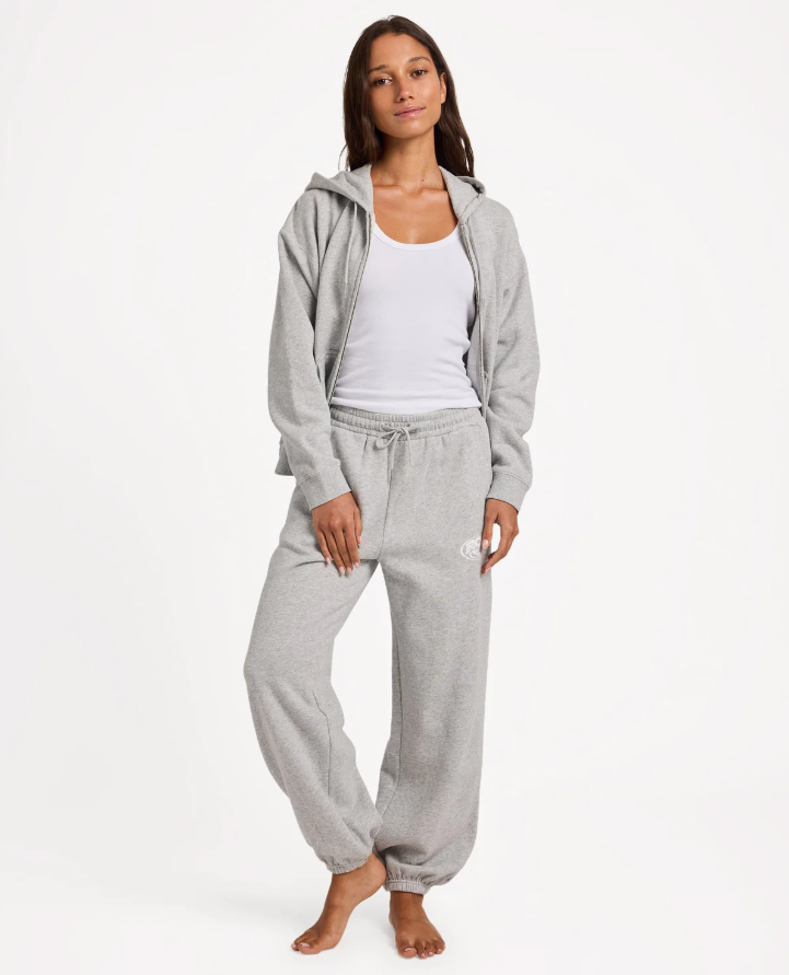 Roxy Dreamy Days Womens Tracksuit Pant in light grey heather on model from front