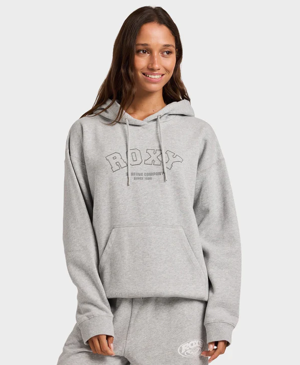 Roxy Dreamy Days Zip Hoodie in grey heather on model from front