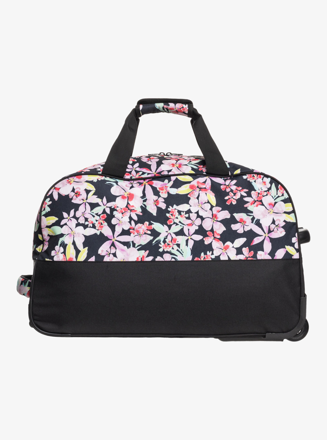Roxy Feel It All Large Wheelie Duffle Bag in anthracite new life colourway from side lying flat