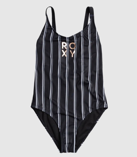 Roxy Youth Bico Onepiece Swimwear in anthracite active rg stripe colourway