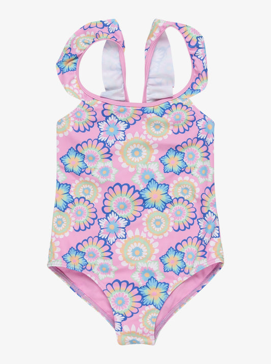 Roxy Flower Party Girls 2-7 One Piece Swimwear in lilac chiffon colourway from front