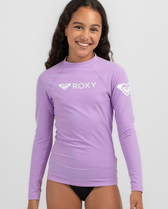 Roxy Girls Heater Thermal Lycra Rash Top in crocus petal colourway