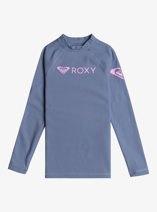 Roxy Girls Heater Long Sleeve Rash Top in wild wind colourway from front