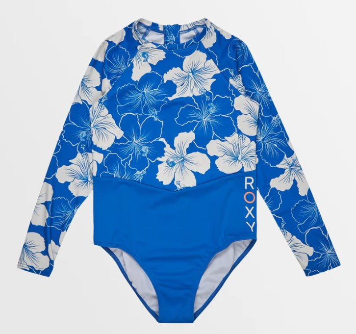 Roxy Girls Hippy Hibiscus Onesie in colour nebulas blue front veiw