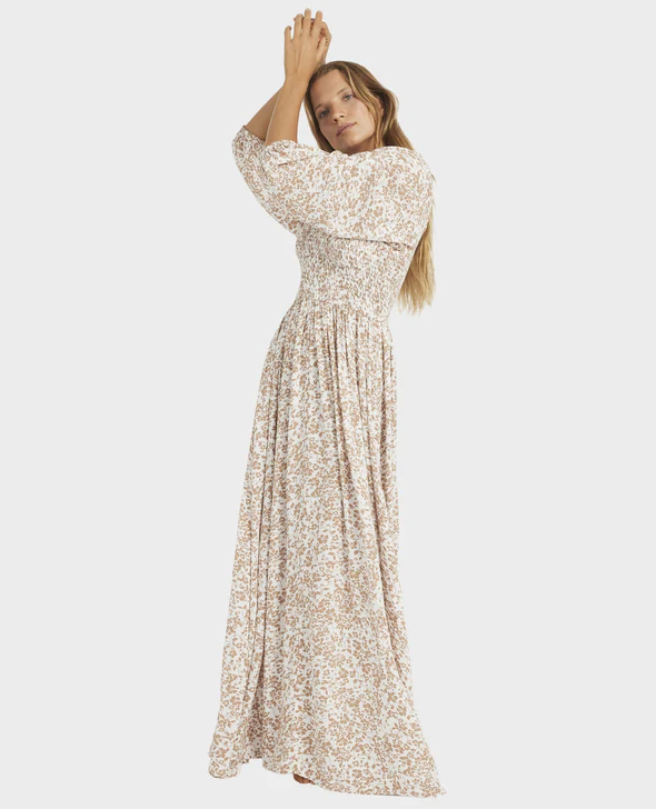 Roxy Kerlina Maxi Dress in cloud dancer floral on model from side