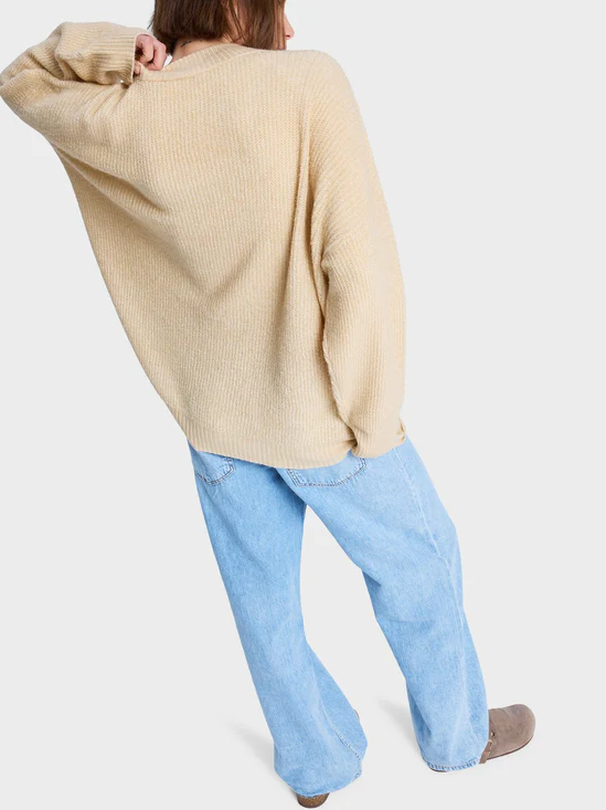 Roxy Little Dume Women's Knit Sweater in pebble colourway from rear