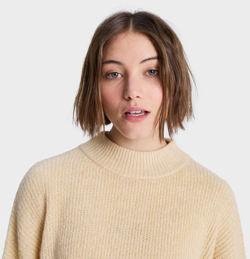 Roxy Little Dume Women's Knit Sweater in pebble colourway close up showing from shoulders