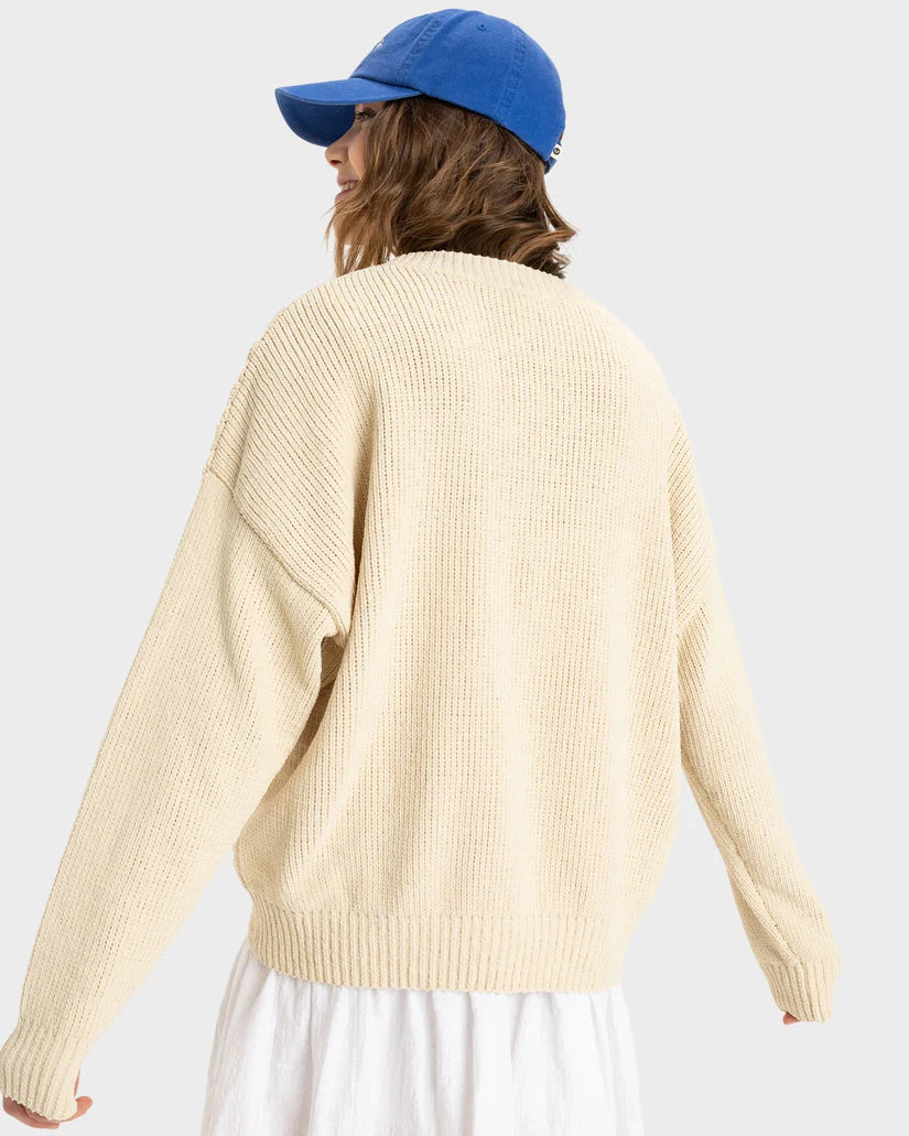 Roxy Missing The waves Knit Sweater in colour parchment back veiw on model