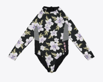 Roxy Of The Pacific Teen Girls Onepiece in anthracite with floral print from front