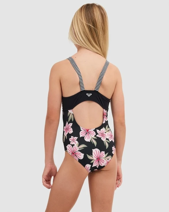 Roxy Of The Pacific Youth Onepiece Swimwear in anthracite pacific colourway from rear