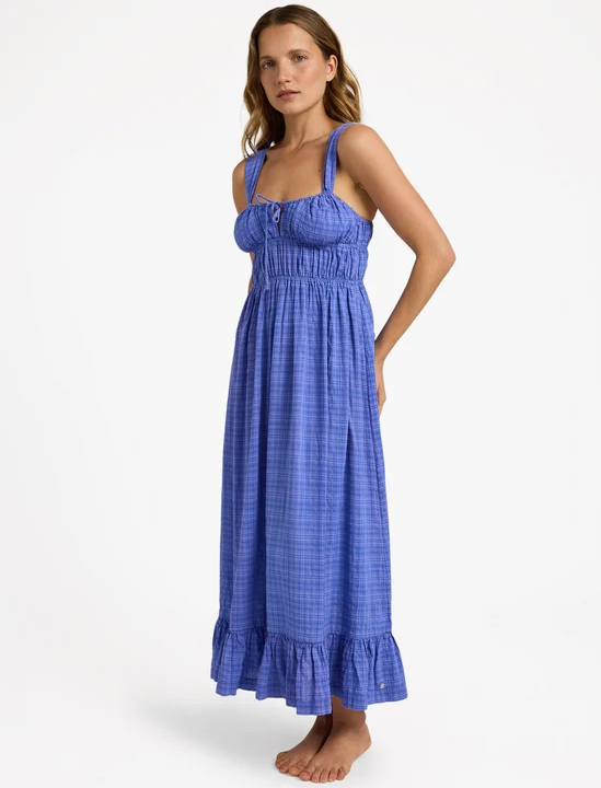 Roxy Paradise Winds Dress
 in cobalt blue on model from the side