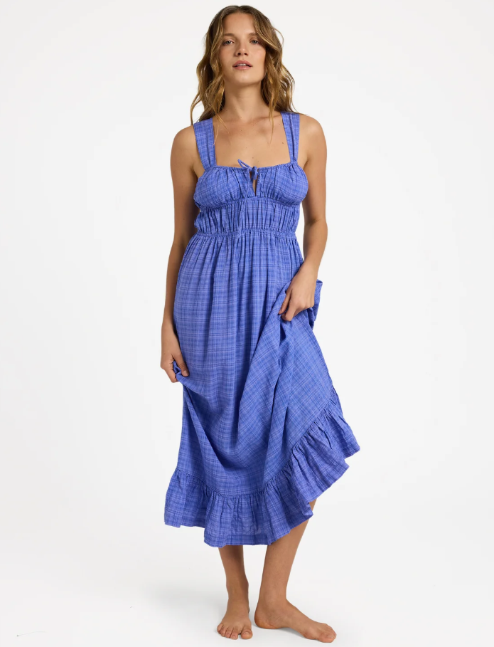 Roxy Paradise Winds Dress
 in cobalt blue on model from the front