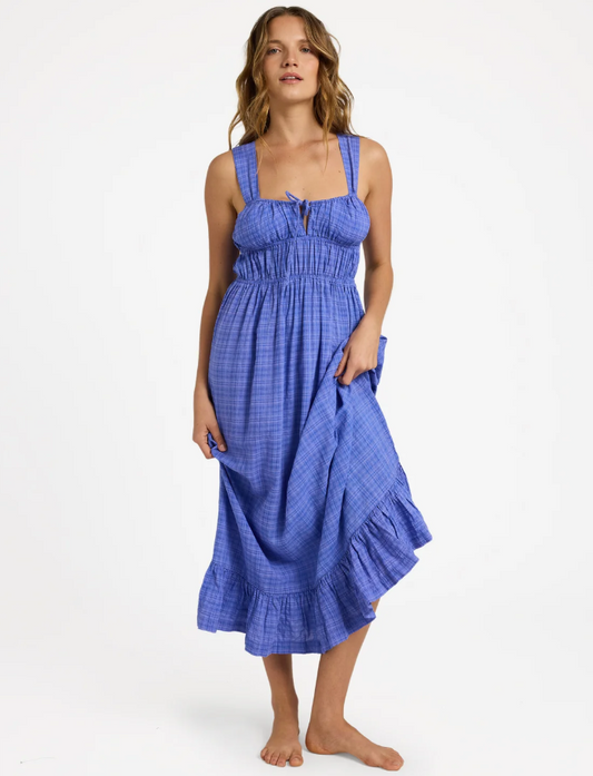 Roxy Paradise Winds Dress
 in cobalt blue on model from the front