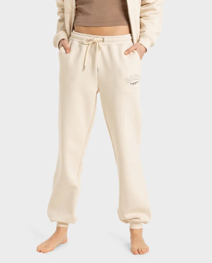 Roxy Perfect Place Brushed Trackpant in colour parchment in model front veiw