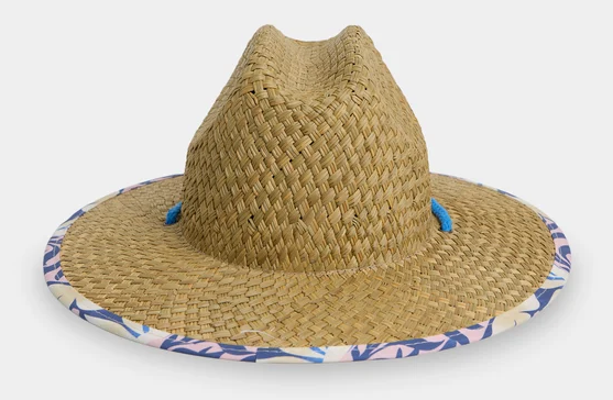 Roxy Pina To My Colada Girls Straw Hat in natural colourway with marine blue trim from the back