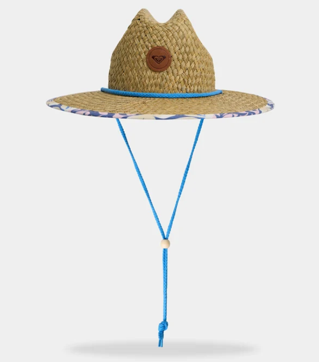 Roxy Pina To My Colada Girls Straw Hat in natural colourway with marine blue trim