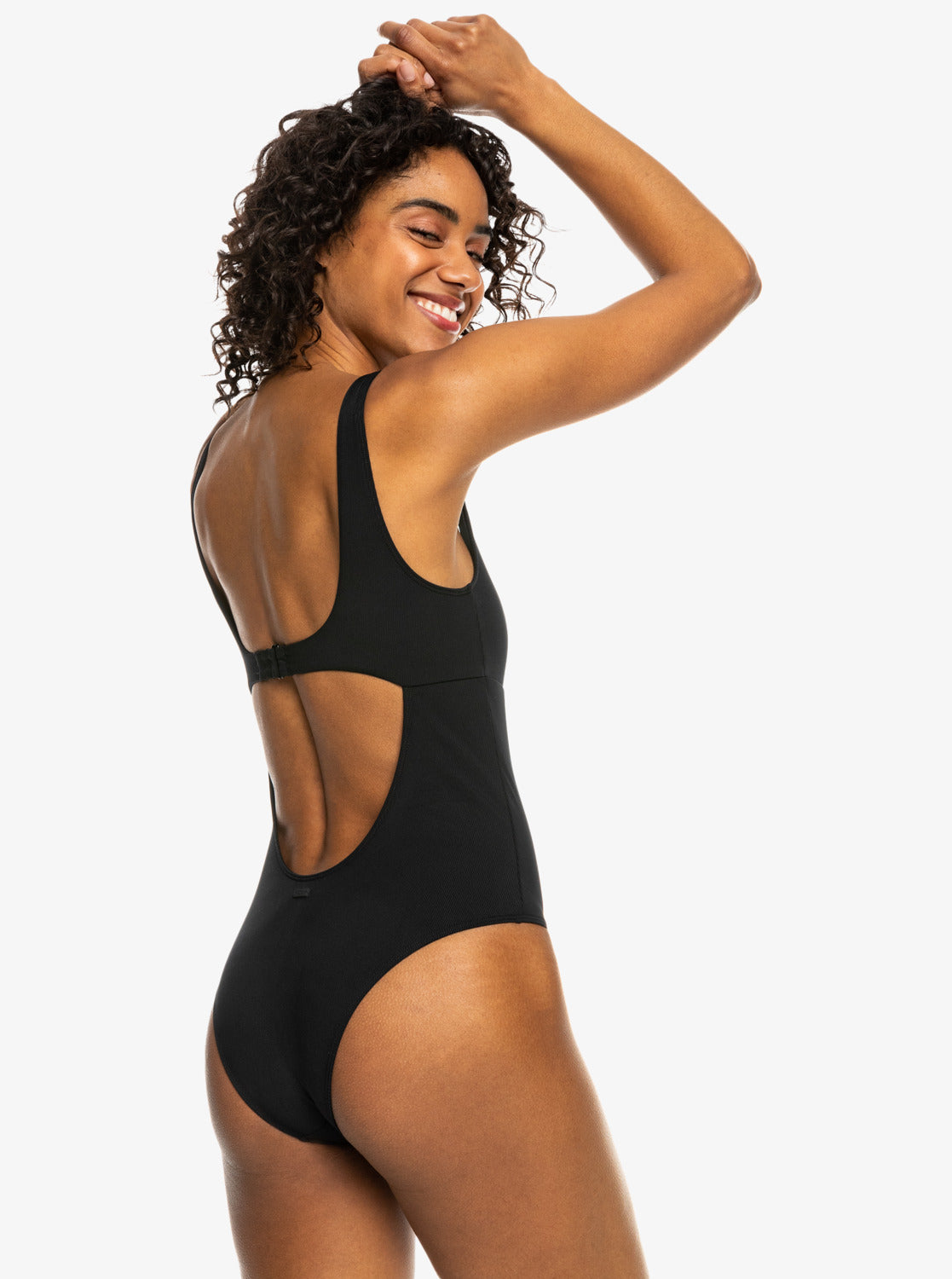 Roxy Pro The Double Line Onepiece Swimwear in anthracite colour from rear