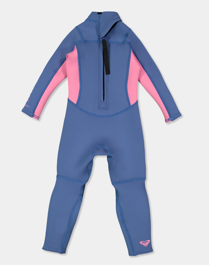 Roxy Prologue 3/2mm FL Toddler's Wetsuit in dutch blue with pink panels from rear