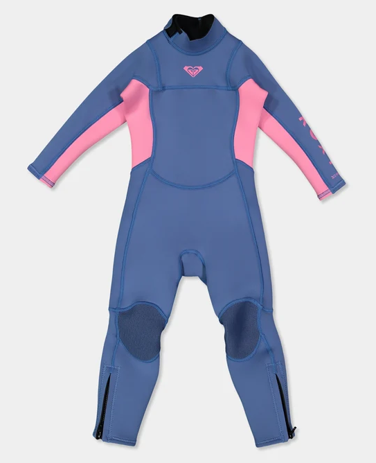 Roxy Prologue 3/2mm FL Toddler's Wetsuit in dutch blue with pink panels from front