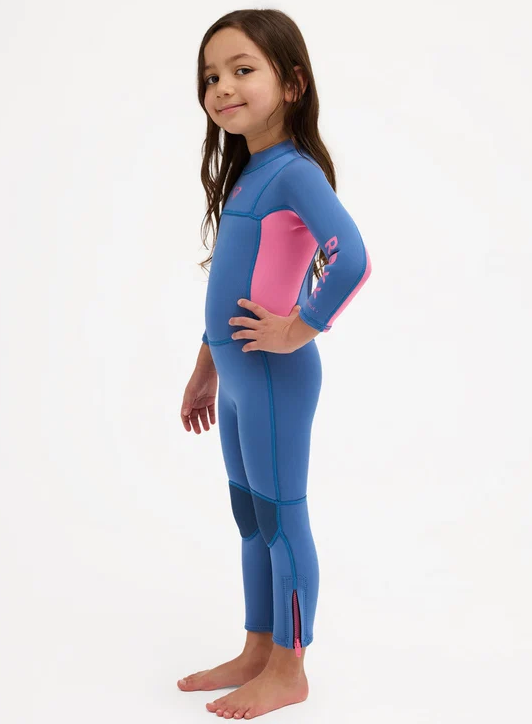 Roxy Prologue 3/2mm FL Toddler's Wetsuit in dutch blue with pink panels from side