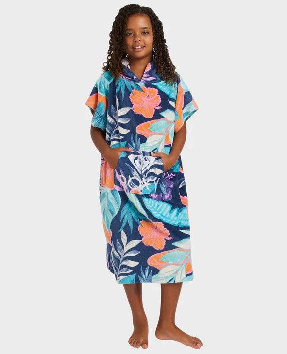 Roxy Stay Magical Printed Youth Girls Hooded Towel in vintage indigo floral colourway