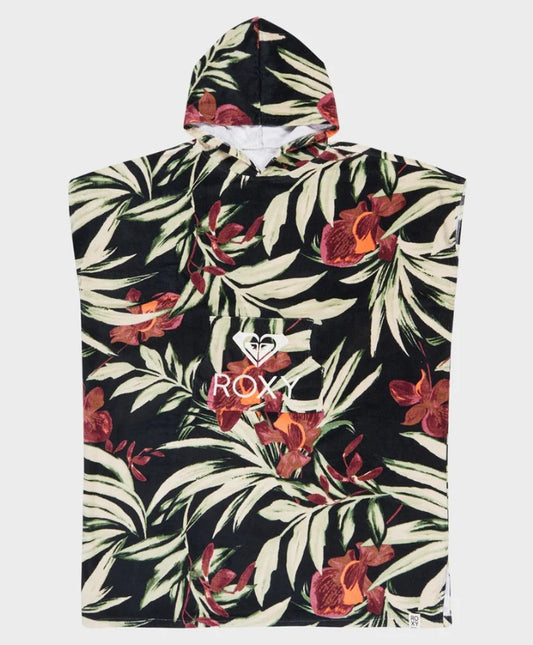 Roxy Stay Magical Womens Printed Hooded Towel black base with floral print from front