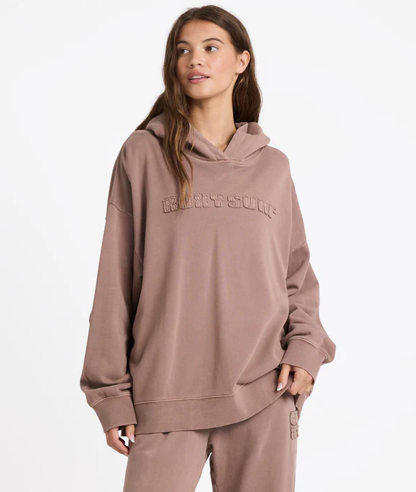 Roxy Steppin Up Women's&nbsp; Hoodie in mocha colourway on model from front close up