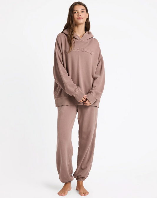Roxy Steppin Up Women's&nbsp; Hoodie in mocha colourway on model from front