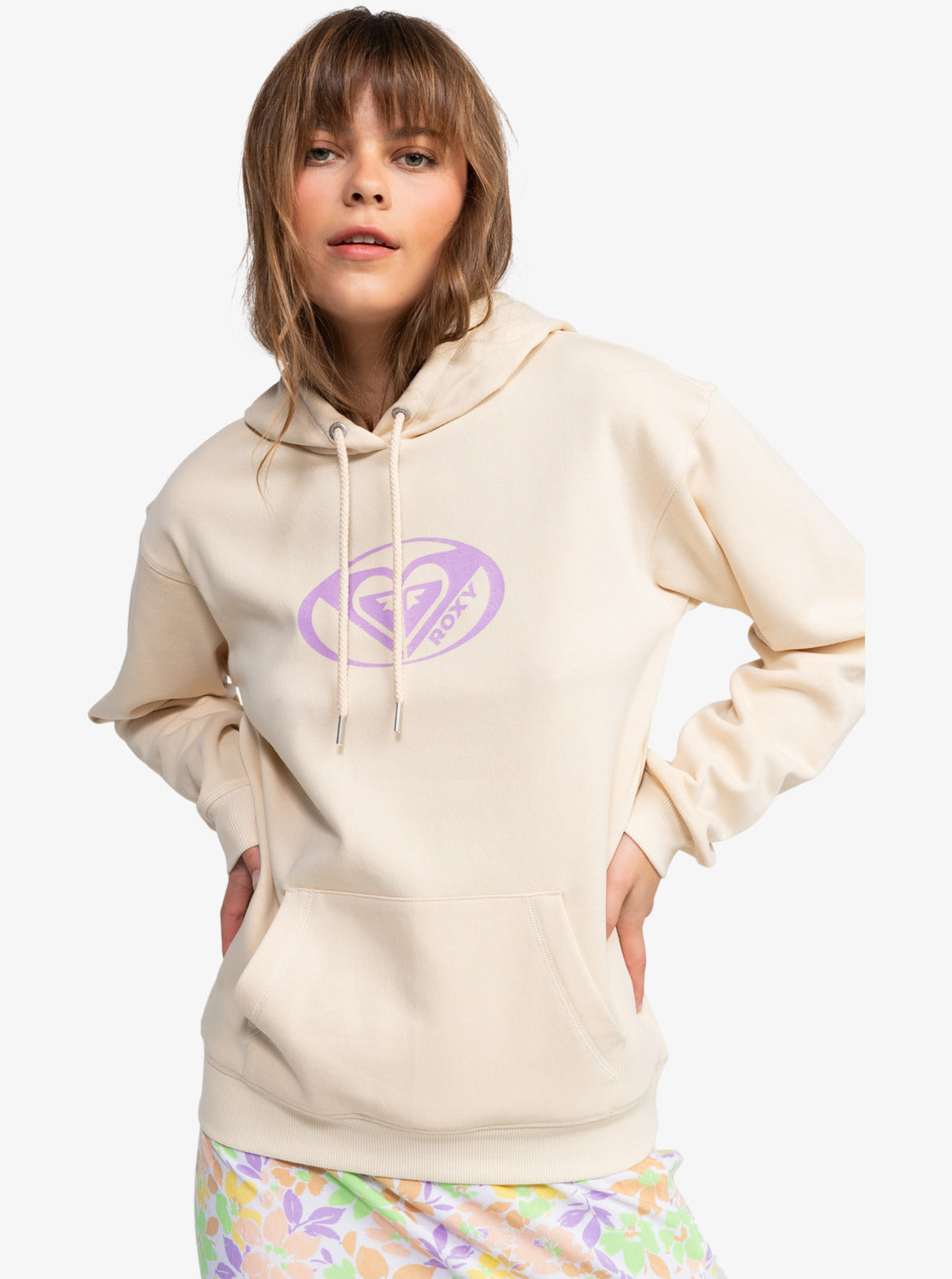Roxy Surf Stoked Brushed Hoodie in tapioca colourway