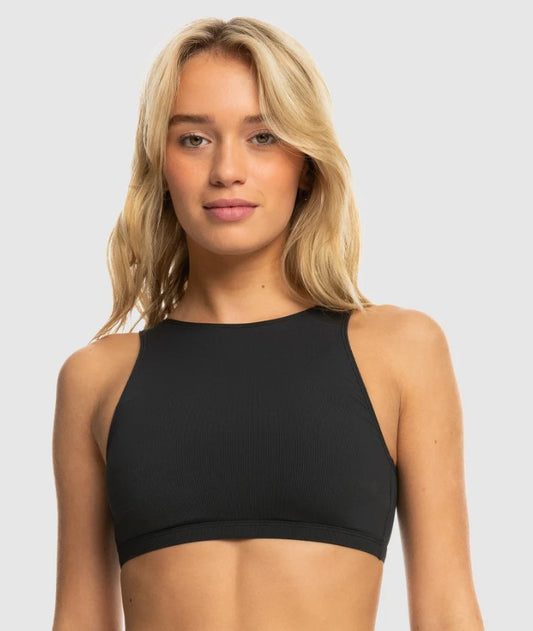 Roxy Pro The Pop Up Crop Bikini Top in black