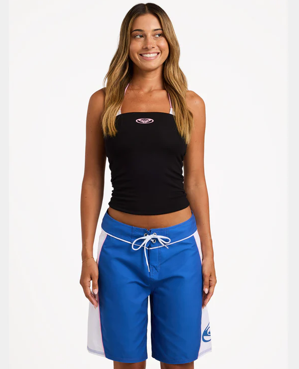 Roxy Upfront 9" Women's Boardshorts in nouveau navy on model from front close up