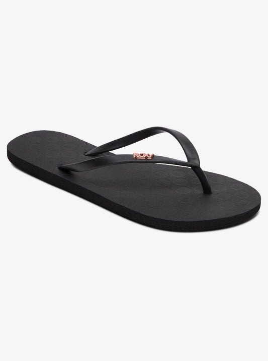 Roxy Viva IV Jandals in black 3 with rose gold metal logo