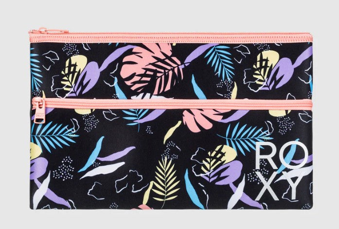 Roxy White Shoulder Large Pencil Case in anthracite active with multi coloured floral colourway