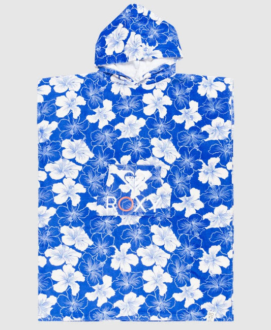 Roxy Stay Magical Girls Printed Hooded Towel in nebulas blue hippy hibiscus