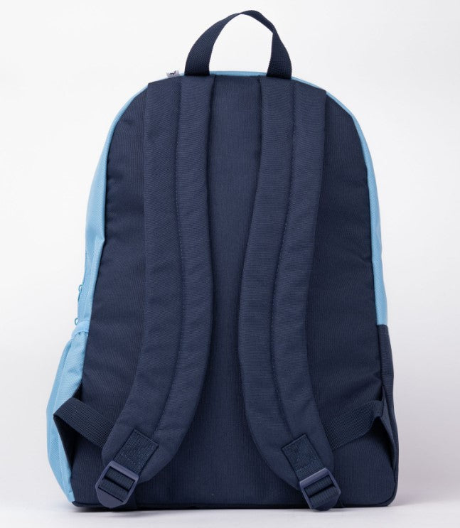 Rusty Girls Academy Backpack in retro blue close up from rear